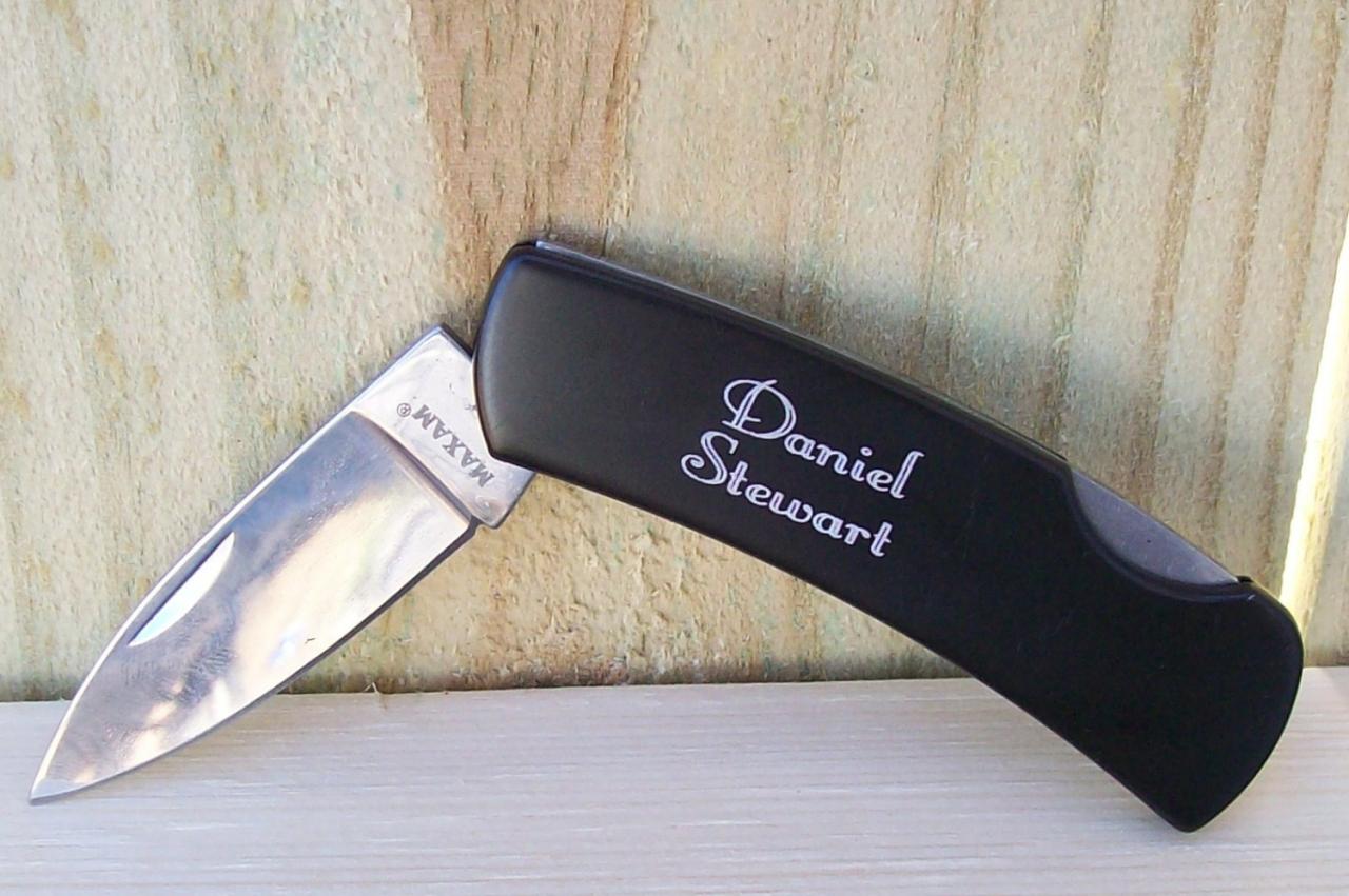 9 Black Engraved Pocket Knives Groomsmen Gift Wedding Engrave Your Own